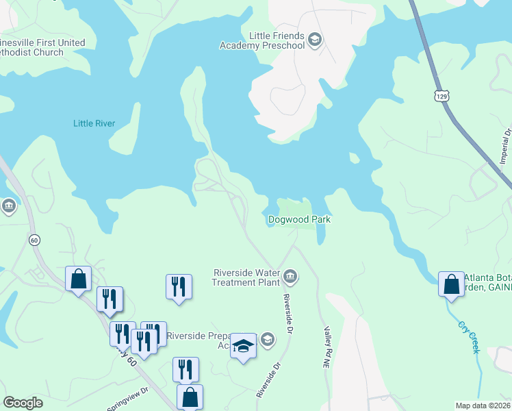 map of restaurants, bars, coffee shops, grocery stores, and more near 2334 Island Drive in Gainesville