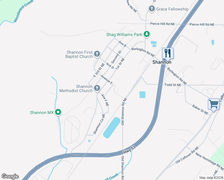 map of restaurants, bars, coffee shops, grocery stores, and more near 525 East 2nd Street Northeast in Rome