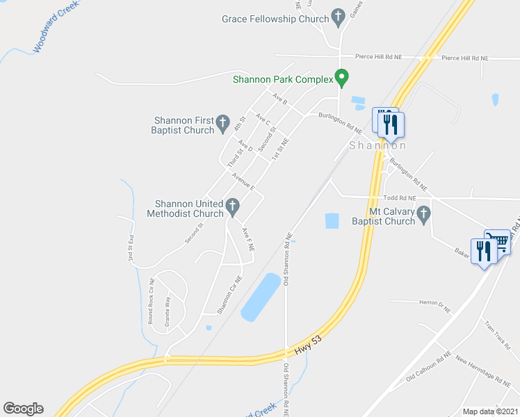 map of restaurants, bars, coffee shops, grocery stores, and more near 525 East 2nd Street Northeast in Rome