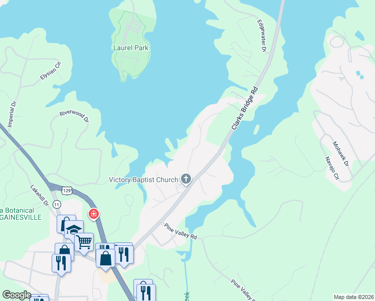 map of restaurants, bars, coffee shops, grocery stores, and more near 100 Mandalay Road in Gainesville