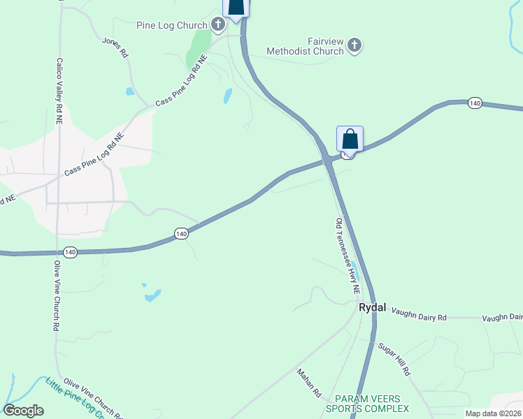 map of restaurants, bars, coffee shops, grocery stores, and more near 3563 State Route 140 in Rydal