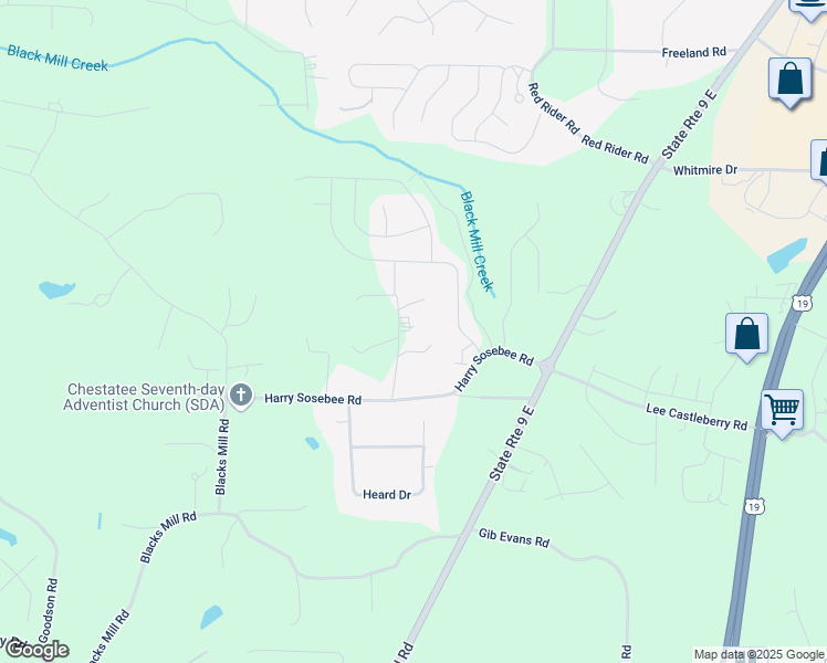 map of restaurants, bars, coffee shops, grocery stores, and more near 154 Pine Needle Drive in Dawsonville