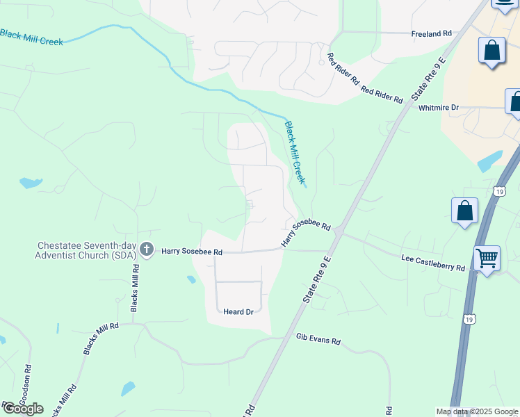map of restaurants, bars, coffee shops, grocery stores, and more near 154 Pine Needle Drive in Dawsonville