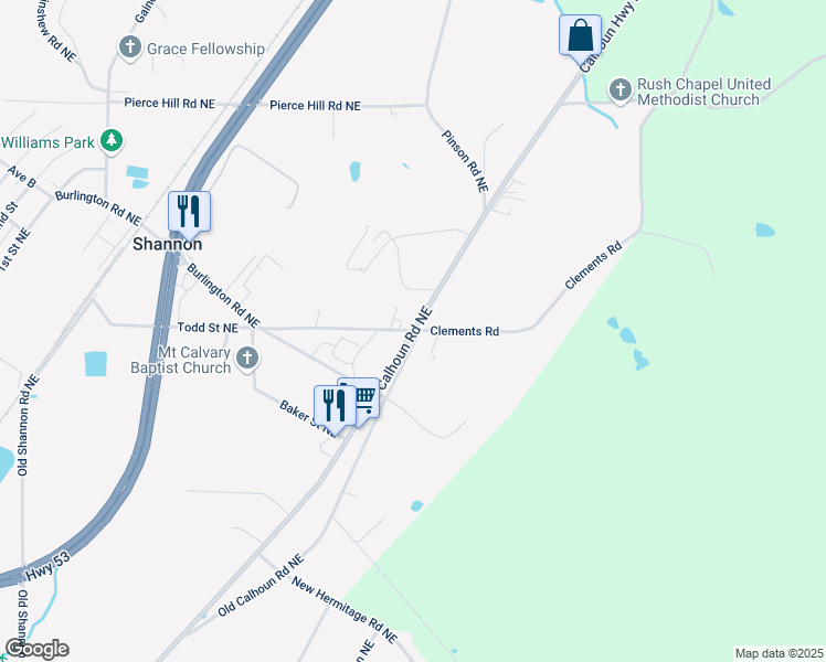 map of restaurants, bars, coffee shops, grocery stores, and more near 0 Todd Street Northeast in Rome