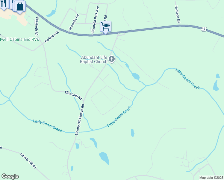 map of restaurants, bars, coffee shops, grocery stores, and more near 27 Rachel Lane in Hartwell