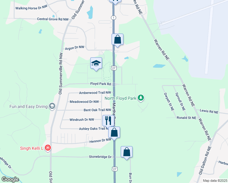 map of restaurants, bars, coffee shops, grocery stores, and more near 4203 Martha Berry Highway in Rome