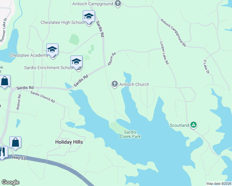 map of restaurants, bars, coffee shops, grocery stores, and more near 2959 Antioch Church Road in Gainesville