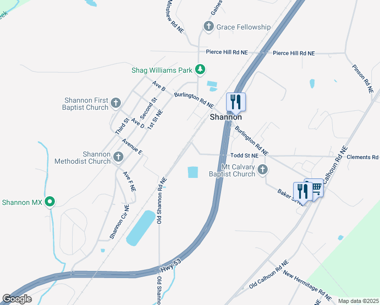 map of restaurants, bars, coffee shops, grocery stores, and more near 0 Todd Street Northeast in Rome