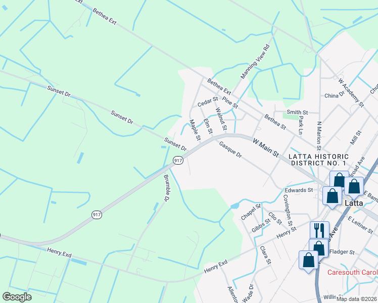 map of restaurants, bars, coffee shops, grocery stores, and more near 800-898 West Main Street in Latta