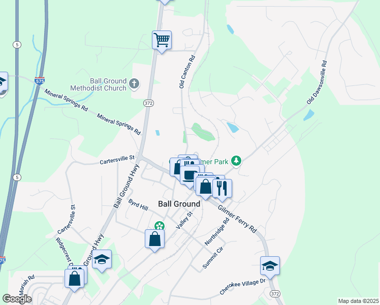 map of restaurants, bars, coffee shops, grocery stores, and more near 480 Old Canton Road in Ball Ground