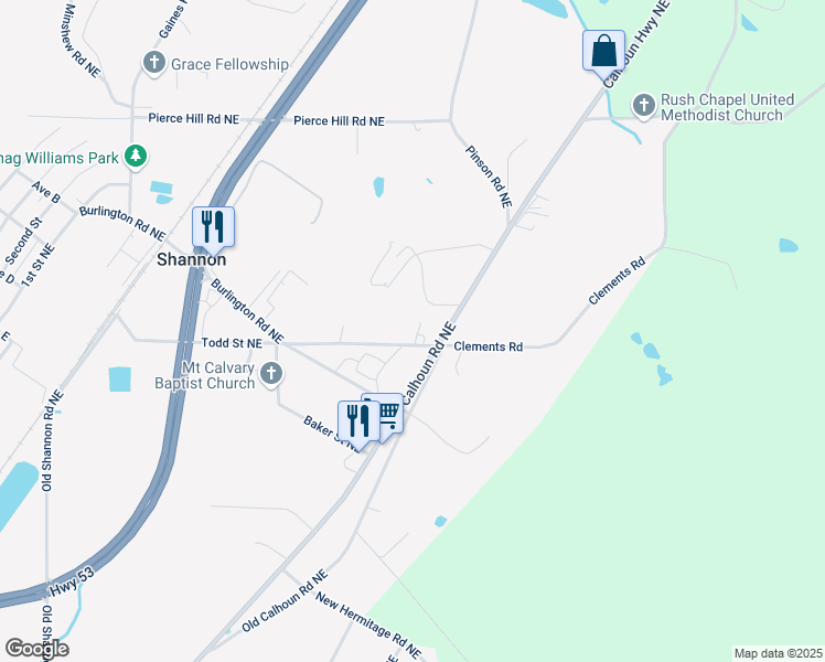 map of restaurants, bars, coffee shops, grocery stores, and more near 27 Todd Street Northeast in Rome