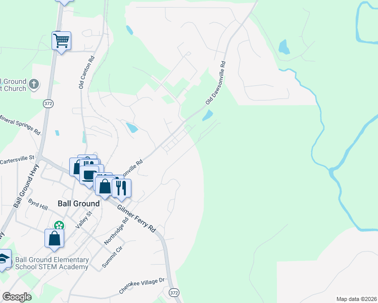 map of restaurants, bars, coffee shops, grocery stores, and more near 560 Old Dawsonville Road in Ball Ground
