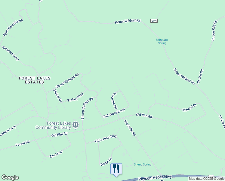 map of restaurants, bars, coffee shops, grocery stores, and more near 1840 Merzville Road in Coconino County