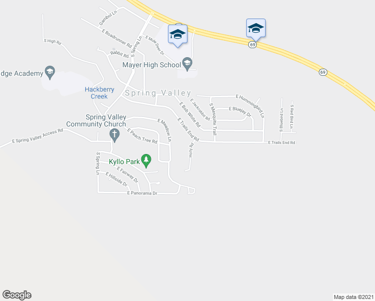 map of restaurants, bars, coffee shops, grocery stores, and more near 14030 S Holly Rd in Mayer