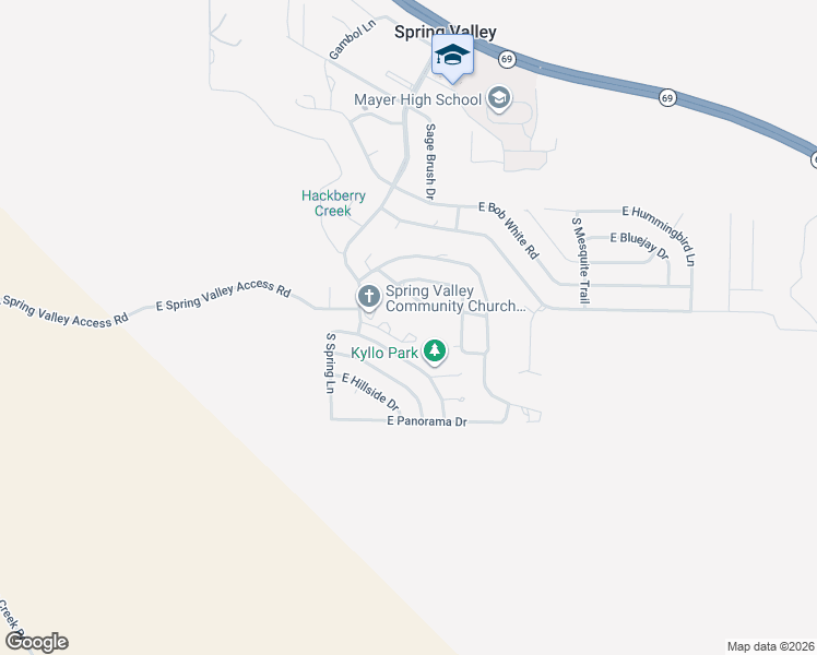 map of restaurants, bars, coffee shops, grocery stores, and more near 17221 East Peach Tree Road in Mayer