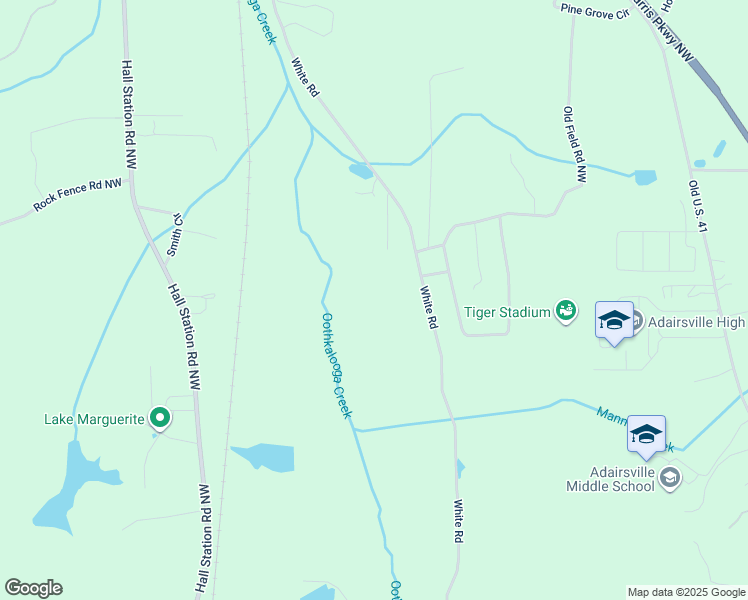 map of restaurants, bars, coffee shops, grocery stores, and more near 74 Justine Road Northwest in Adairsville