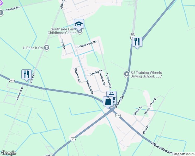 map of restaurants, bars, coffee shops, grocery stores, and more near 1944 Elmwood Drive in Hartsville