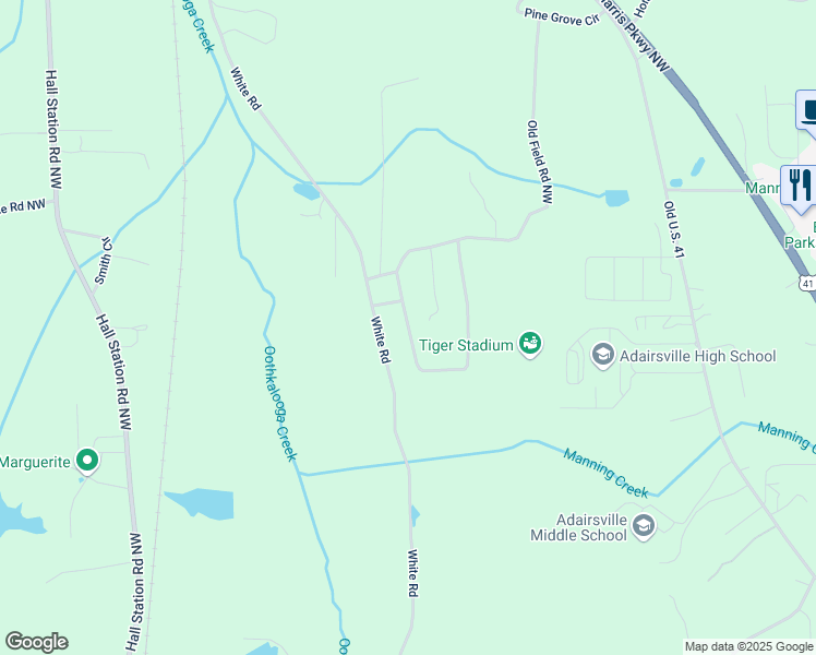 map of restaurants, bars, coffee shops, grocery stores, and more near Fieldwood Drive Northwest in Adairsville