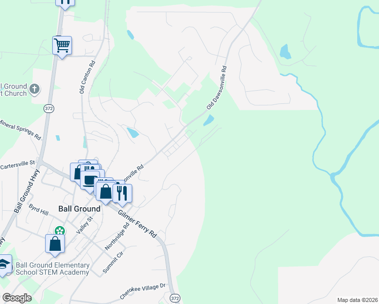 map of restaurants, bars, coffee shops, grocery stores, and more near 560 Old Dawsonville Road in Ball Ground