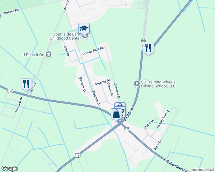 map of restaurants, bars, coffee shops, grocery stores, and more near 1944 Elmwood Drive in Hartsville