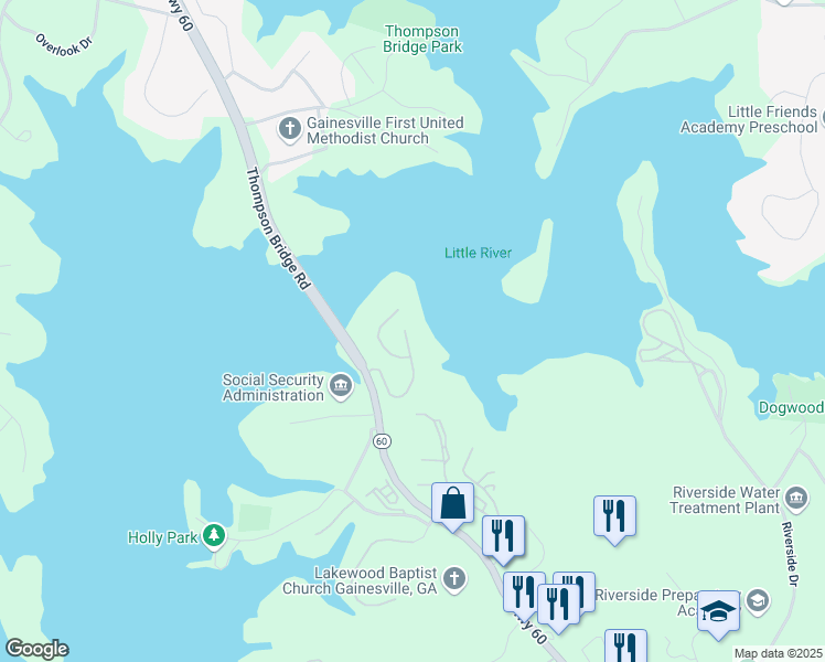 map of restaurants, bars, coffee shops, grocery stores, and more near 2742 High Vista Pointe in Gainesville