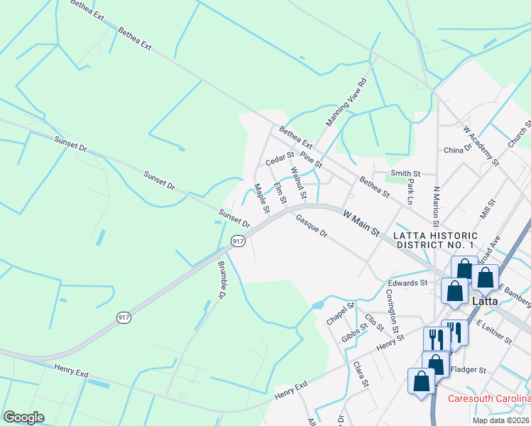 map of restaurants, bars, coffee shops, grocery stores, and more near 800 West Main Street in Latta