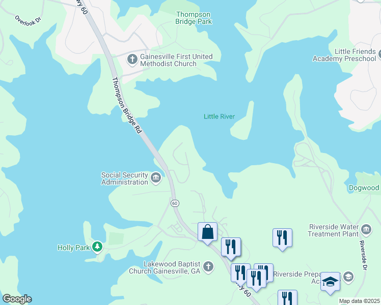map of restaurants, bars, coffee shops, grocery stores, and more near 2742 High Vista Pointe in Gainesville