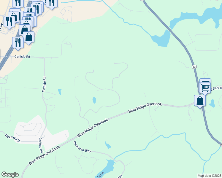 map of restaurants, bars, coffee shops, grocery stores, and more near 55 Summitrail Lane in Dawsonville