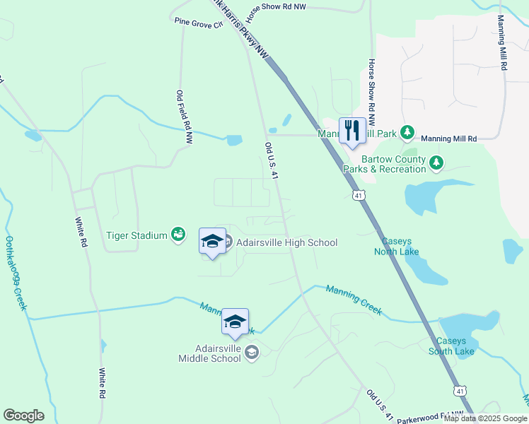 map of restaurants, bars, coffee shops, grocery stores, and more near 188 Graham Circle in Adairsville