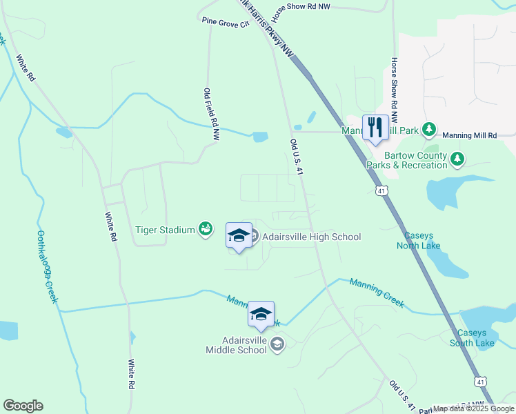 map of restaurants, bars, coffee shops, grocery stores, and more near 166 Graham Circle in Adairsville