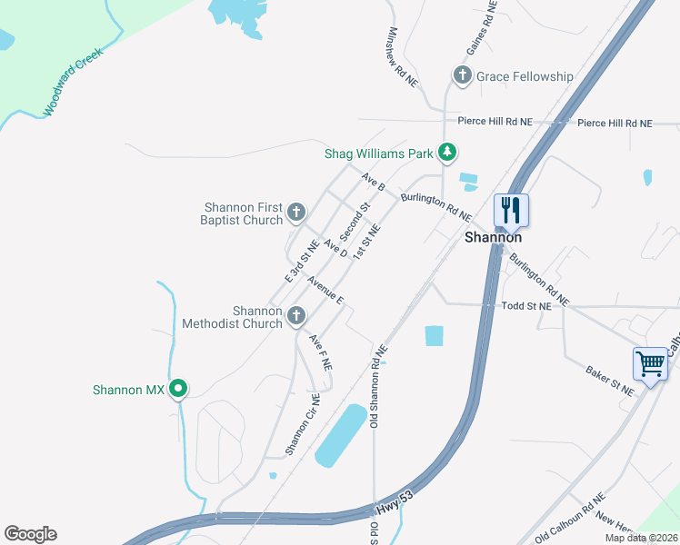 map of restaurants, bars, coffee shops, grocery stores, and more near 430 1st Street Northeast in Rome