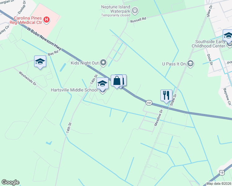 map of restaurants, bars, coffee shops, grocery stores, and more near 815-819 West Bobo Newsom Highway in Hartsville
