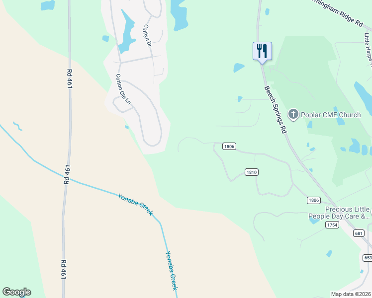 map of restaurants, bars, coffee shops, grocery stores, and more near 109 County Road 1806 in Saltillo