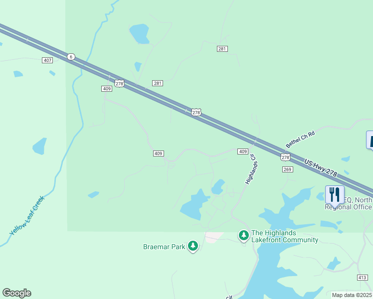 map of restaurants, bars, coffee shops, grocery stores, and more near County Road 409 in Oxford
