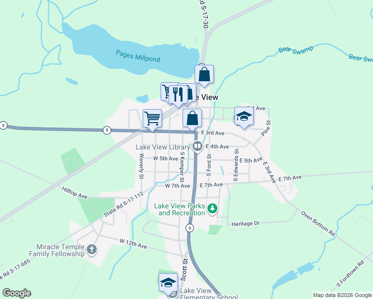 map of restaurants, bars, coffee shops, grocery stores, and more near 109 South Kemper Street in Lake View