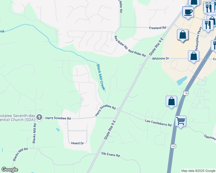 map of restaurants, bars, coffee shops, grocery stores, and more near 179 Aimes Dr. in Dawsonville
