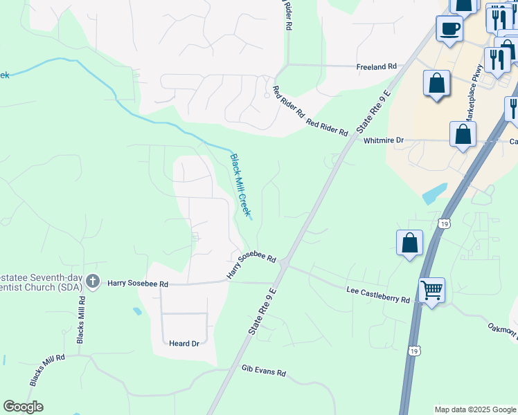 map of restaurants, bars, coffee shops, grocery stores, and more near 179 Aimes Dr. in Dawsonville