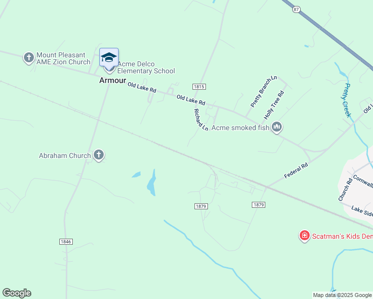 map of restaurants, bars, coffee shops, grocery stores, and more near 215 Richard Lane in Riegelwood