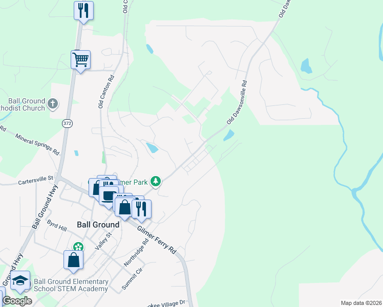 map of restaurants, bars, coffee shops, grocery stores, and more near 110 William Ct in Ball Ground