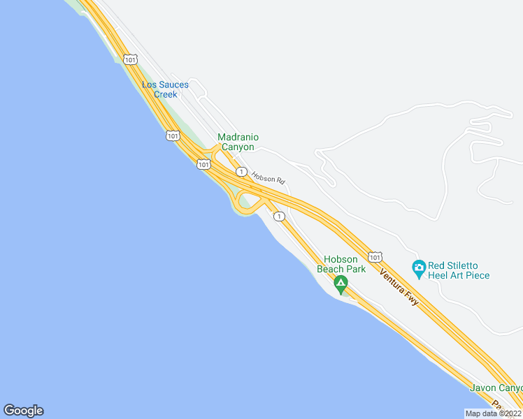 map of restaurants, bars, coffee shops, grocery stores, and more near 5518 Rincon Beach Park Drive in Ventura