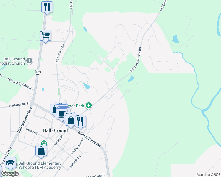 map of restaurants, bars, coffee shops, grocery stores, and more near William Court in Ball Ground