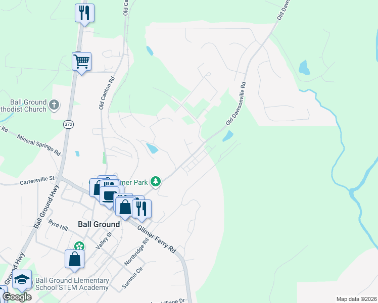map of restaurants, bars, coffee shops, grocery stores, and more near William Court in Ball Ground