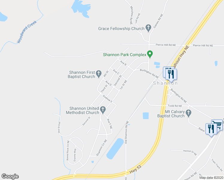 map of restaurants, bars, coffee shops, grocery stores, and more near 425 2nd Street in Shannon