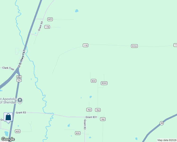 map of restaurants, bars, coffee shops, grocery stores, and more near 404 Grant 834 in Sheridan