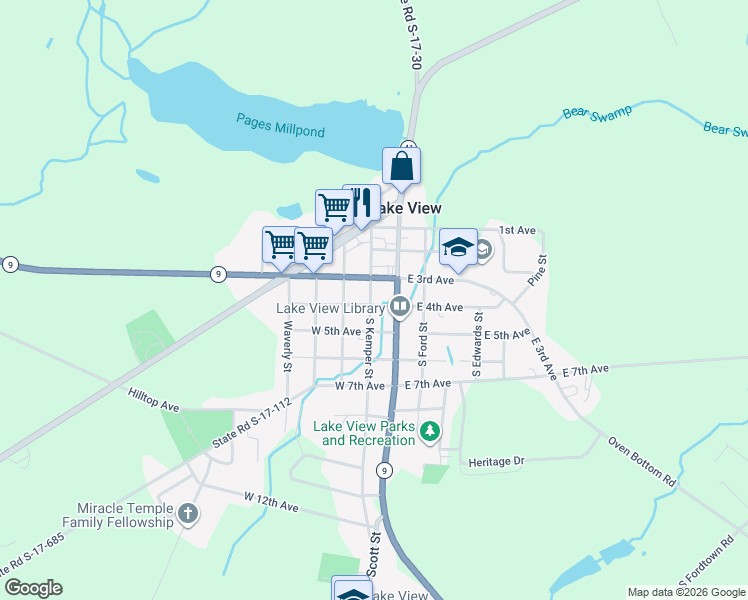 map of restaurants, bars, coffee shops, grocery stores, and more near 109 South Kemper Street in Lake View