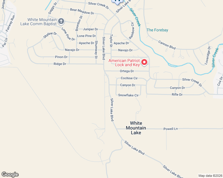 map of restaurants, bars, coffee shops, grocery stores, and more near 1763 Silver Lake Boulevard in Show Low