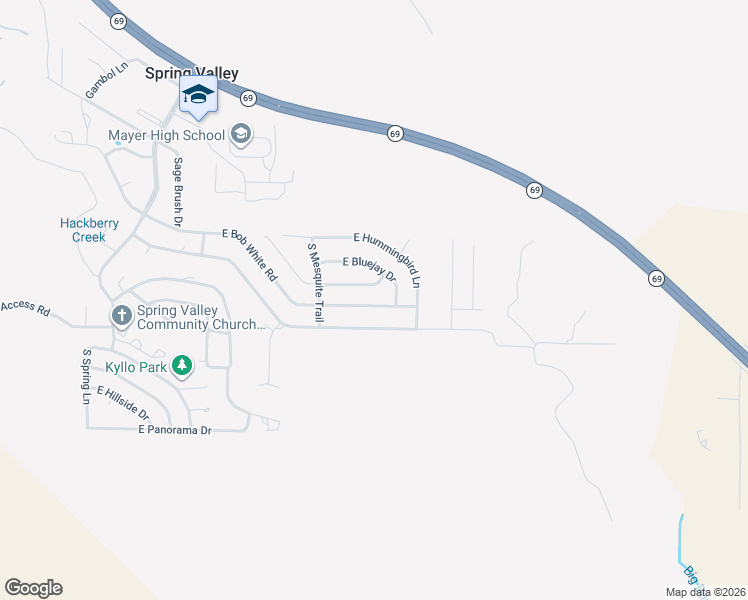 map of restaurants, bars, coffee shops, grocery stores, and more near 17712 East Bob White Road in Mayer