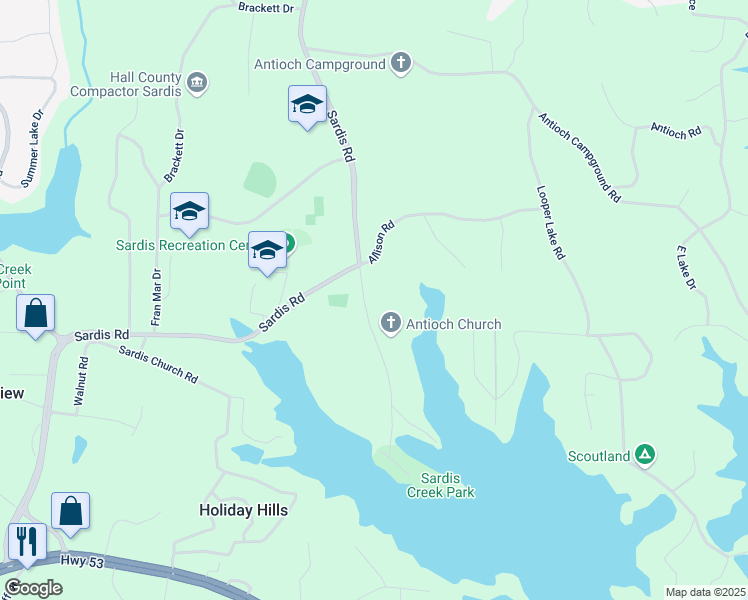 map of restaurants, bars, coffee shops, grocery stores, and more near 2919 Antioch Church Road in Gainesville