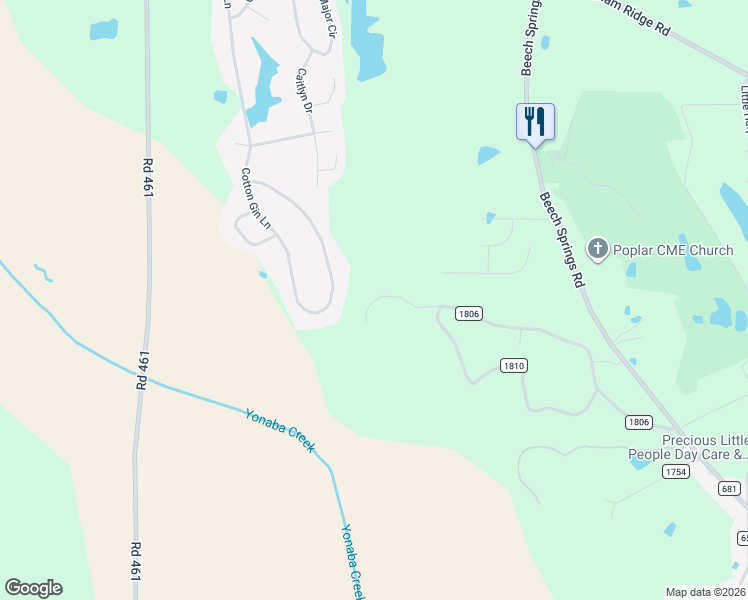 map of restaurants, bars, coffee shops, grocery stores, and more near 109 County Road 1806 in Saltillo