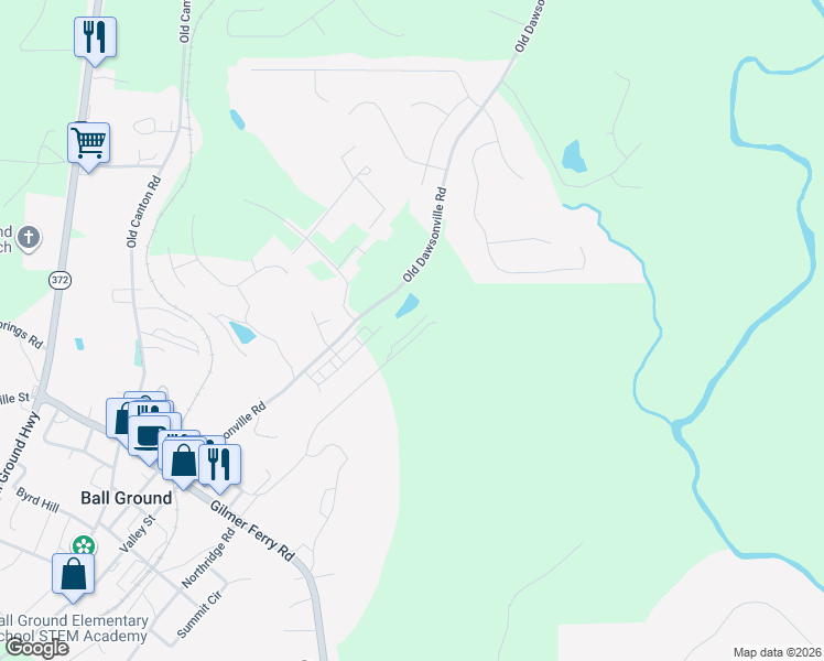 map of restaurants, bars, coffee shops, grocery stores, and more near 300-598 Old Dawsonville Road in Ball Ground